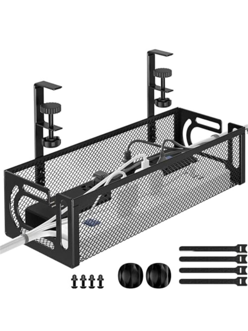 Under Desk Cable Management Tray No Drill Cord Organizer Wire Basket Metal Rack